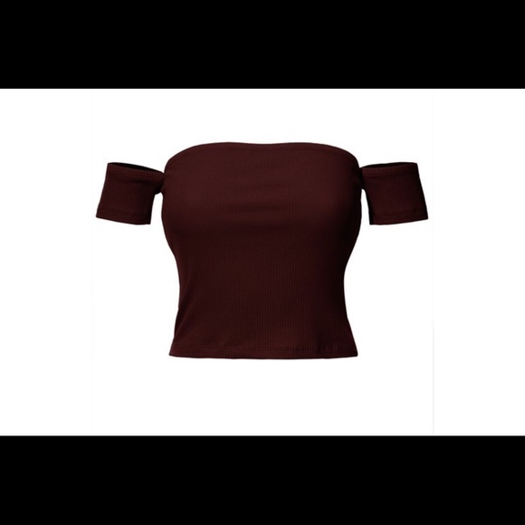 Burgundy Off the Shoulder Crop Top - Picture 4 of 4